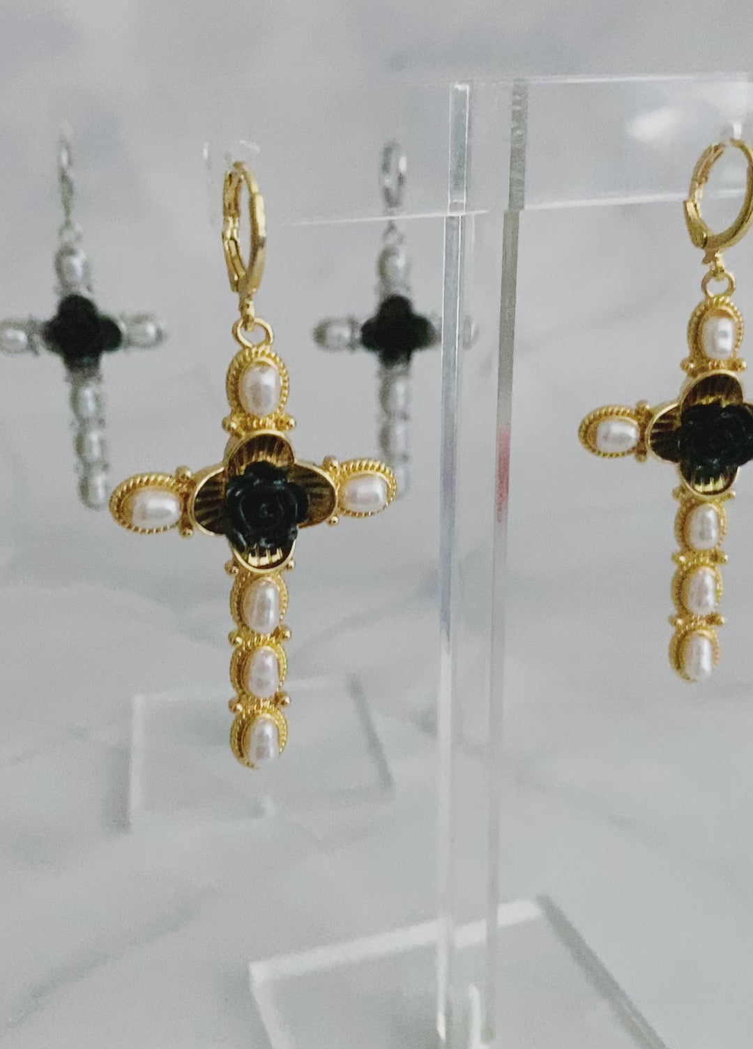 Black Rose Cross Earrings
