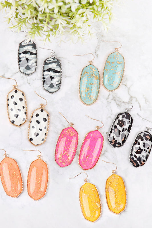 Ae0331 - Oval Epoxy Drop Fish Hook Earrings